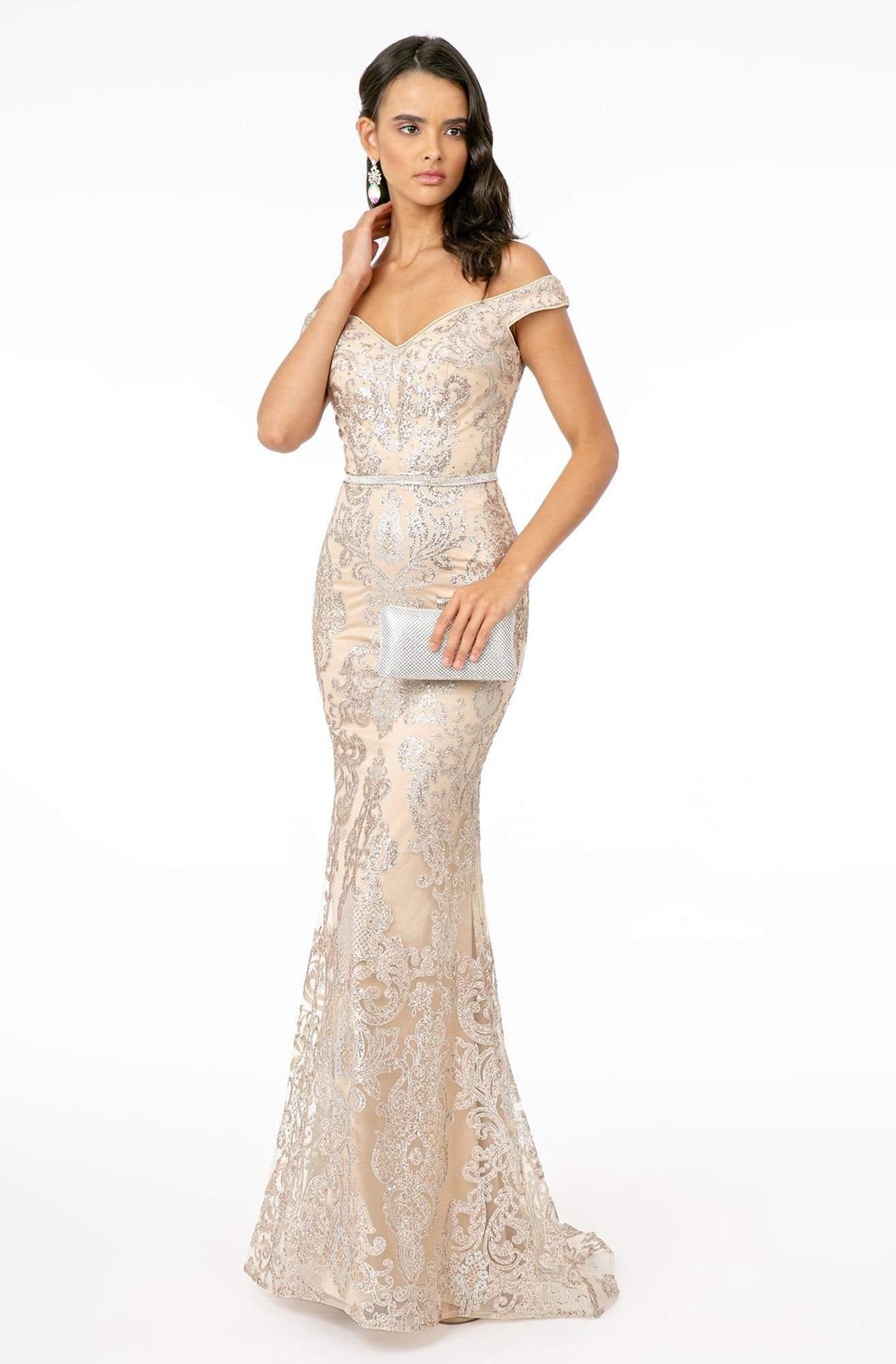 Image of Elizabeth K - GL2922 Glitter Off-Shoulder Evening Dress