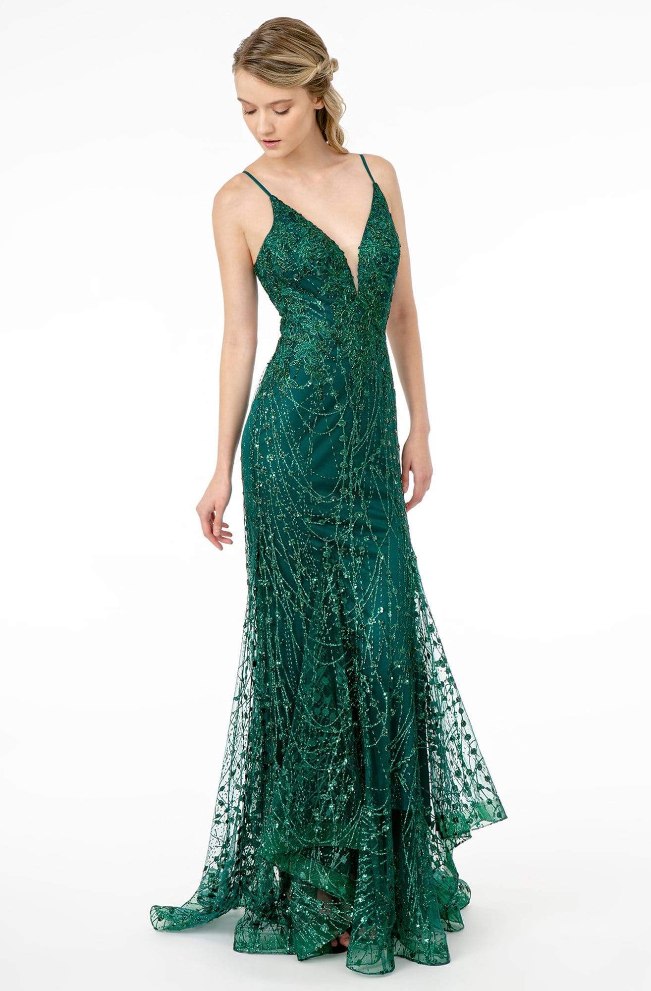 Image of Elizabeth K - GL2938 Glitter Plunging V-Neck Mermaid Dress