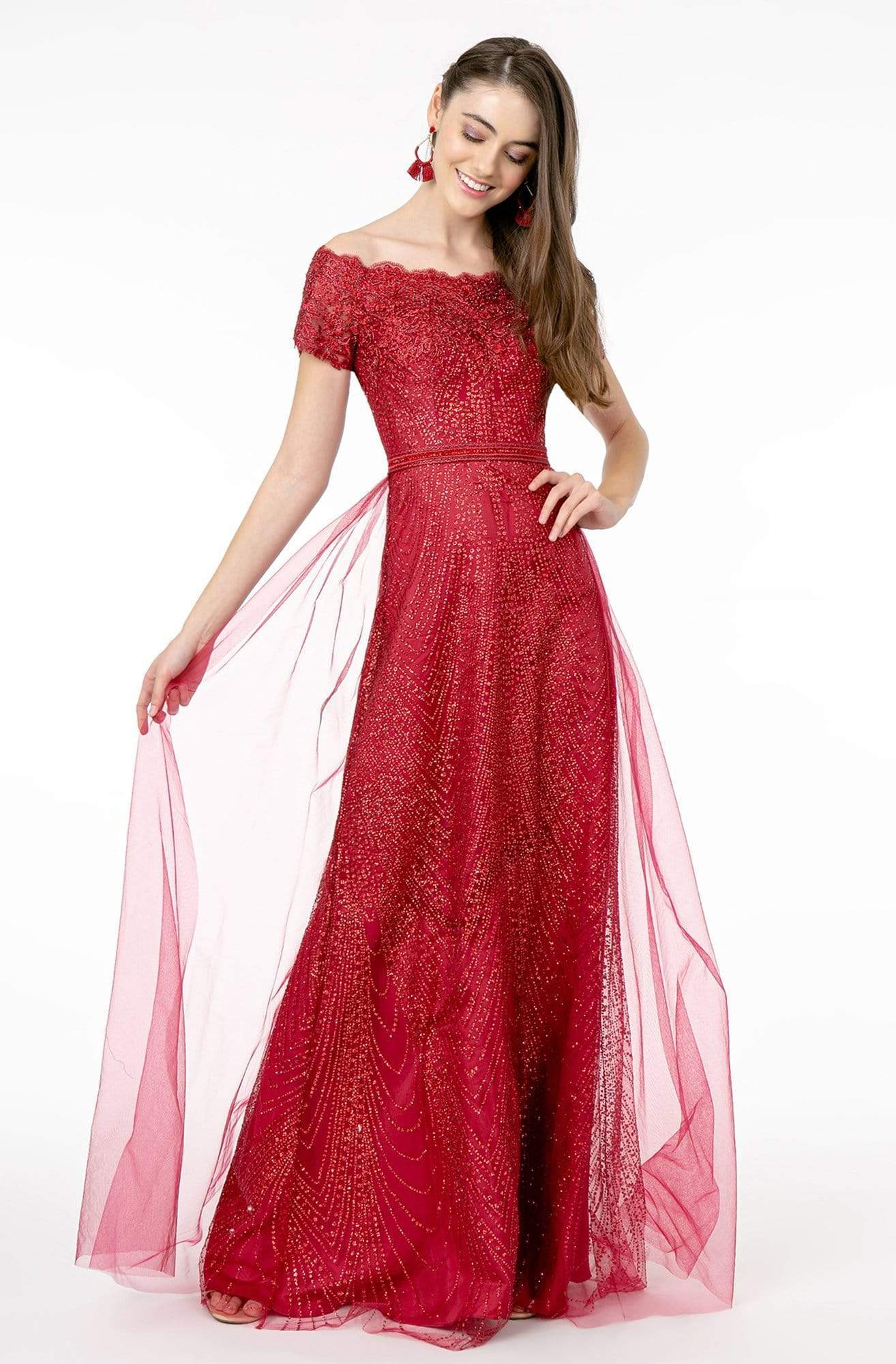 Image of Elizabeth K - GL2942 Glitter Print Off-Shoulder A-Line Dress