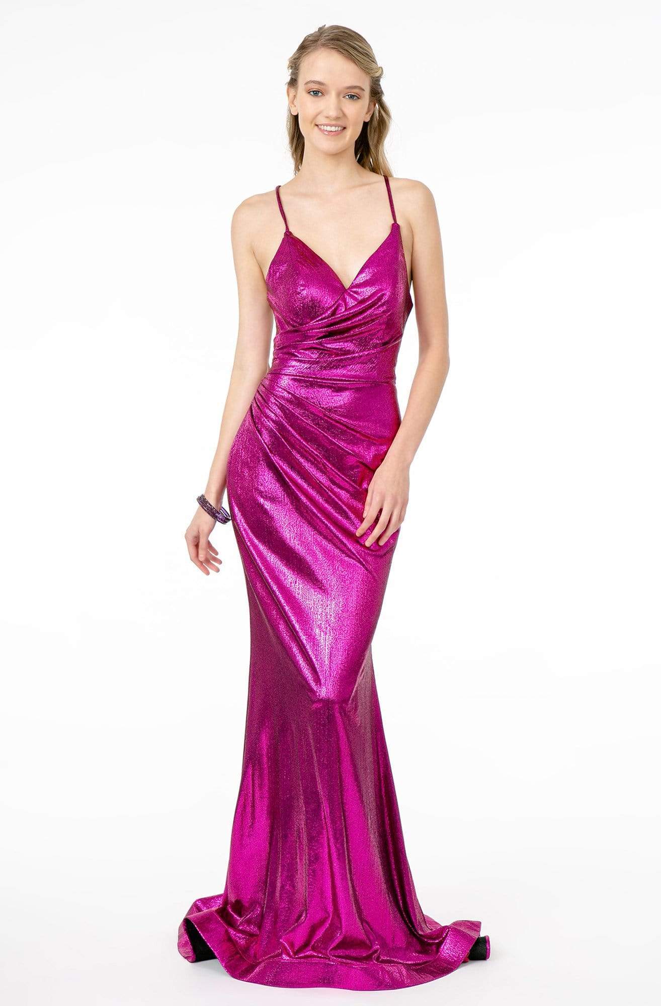 Image of Elizabeth K - GL2943 Plunging V-Neck Ruched Trumpet Dress