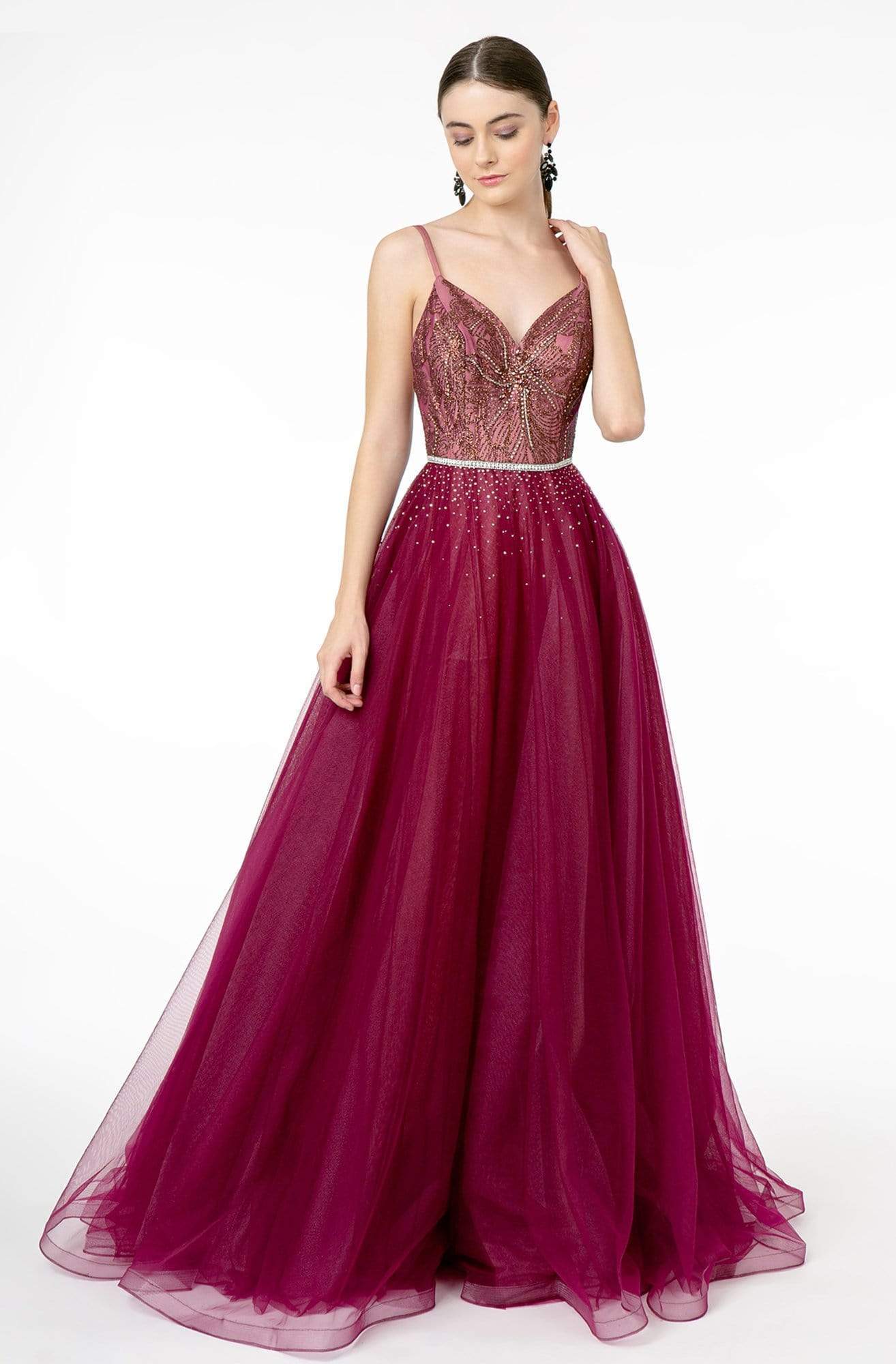 Image of Elizabeth K - GL2991 Embellished Deep V-Neck A-Line Dress