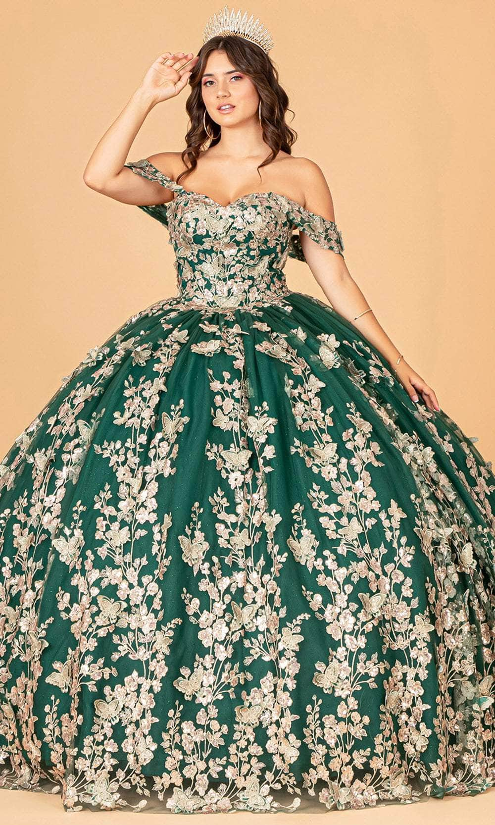 Image of Elizabeth K GL3077 - Golden Appliqued Ballgown