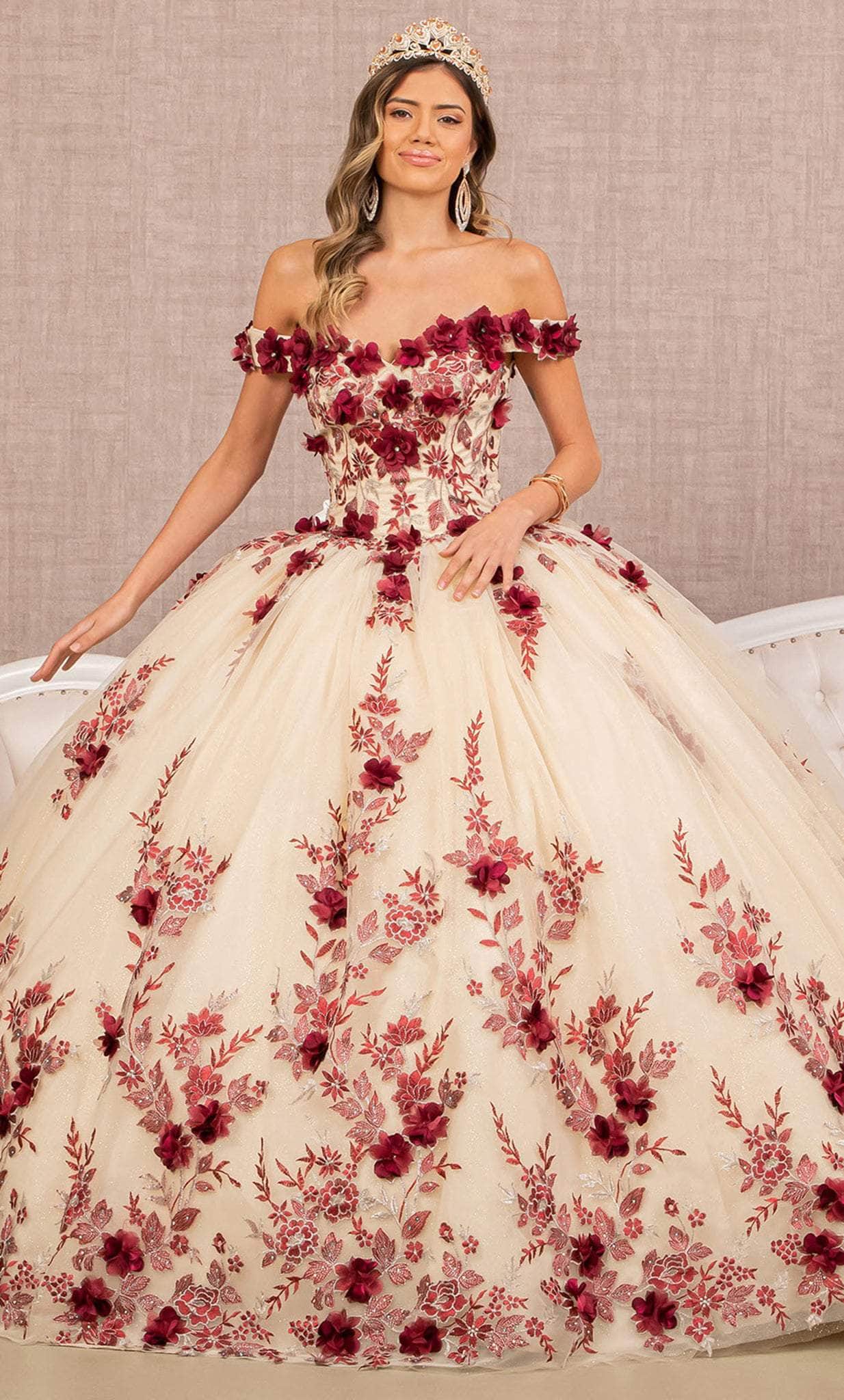 Image of Elizabeth K GL3105 - Floral Ornate Quinceanera Ballgown
