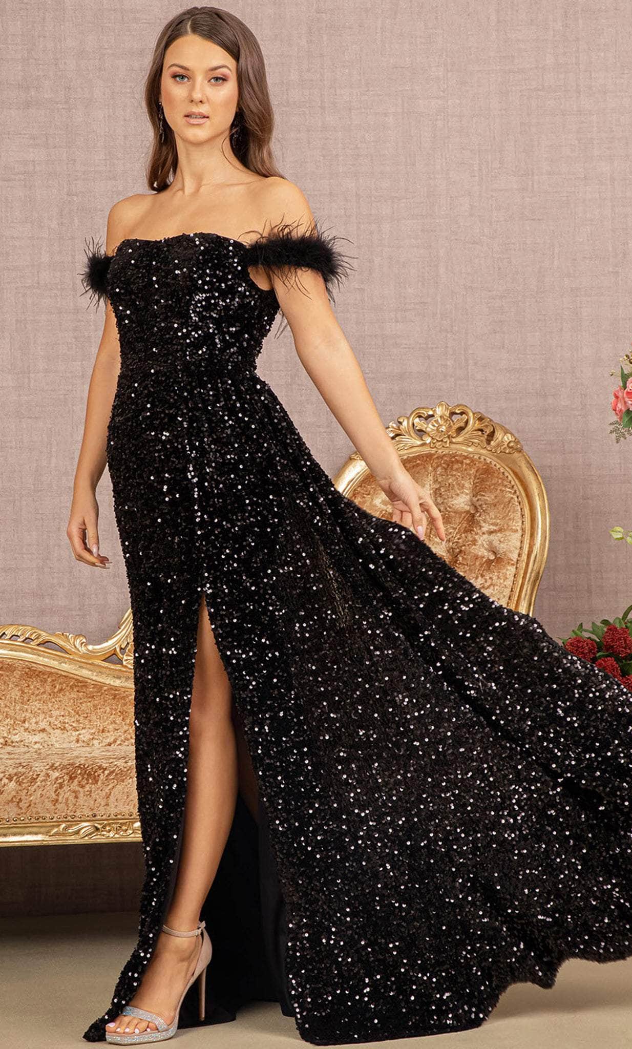Image of Elizabeth K GL3163 - Sequin Evening Dress with Slit