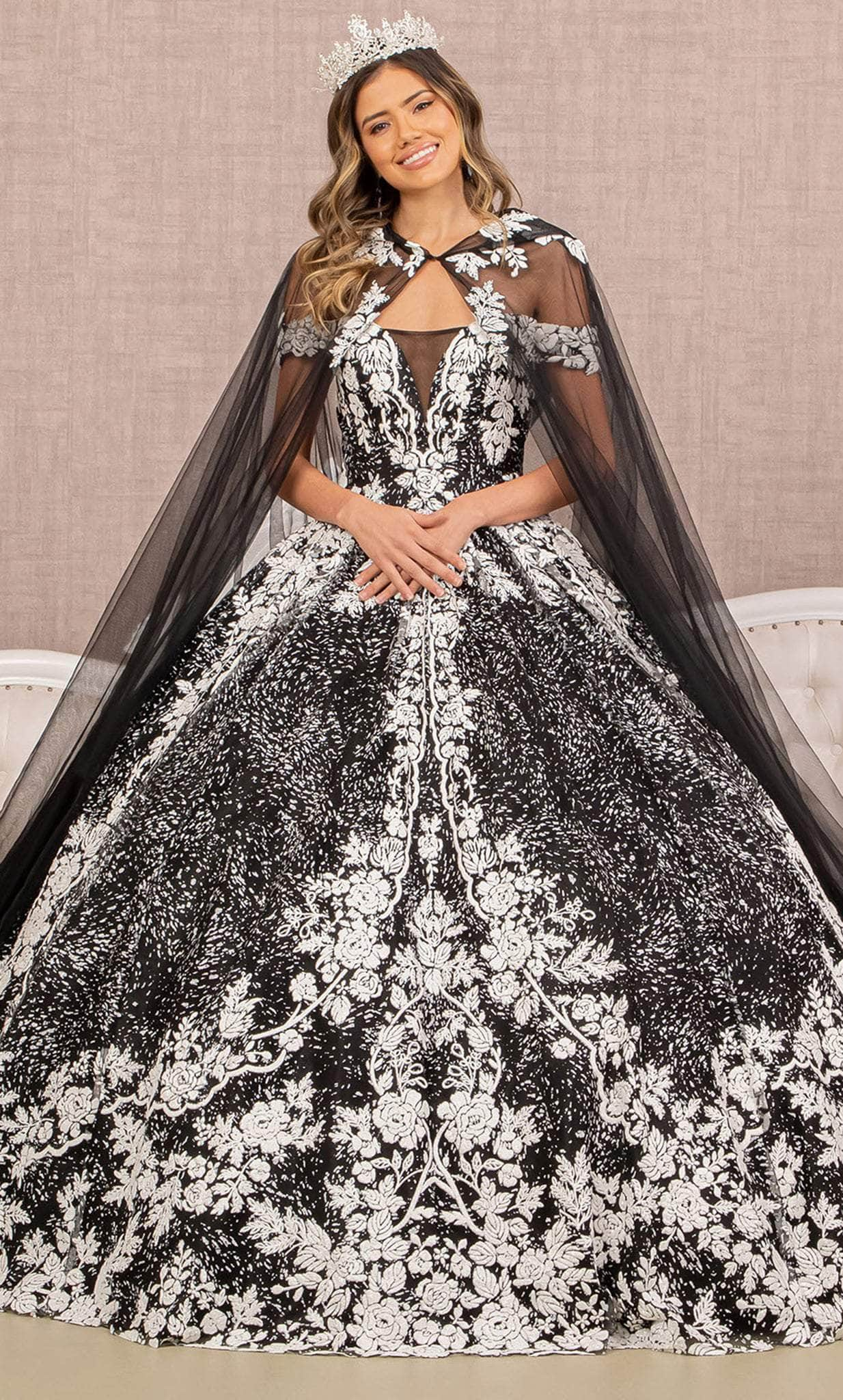 Image of Elizabeth K GL3168 - Rosette Off Shoulder Cape Ballgown