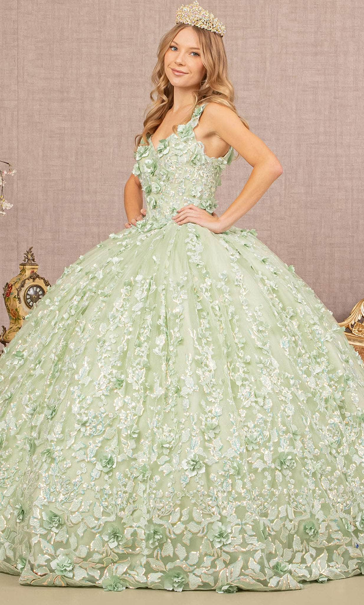 Image of Elizabeth K GL3173 - Floral Detailed Sleeveless Ballgown