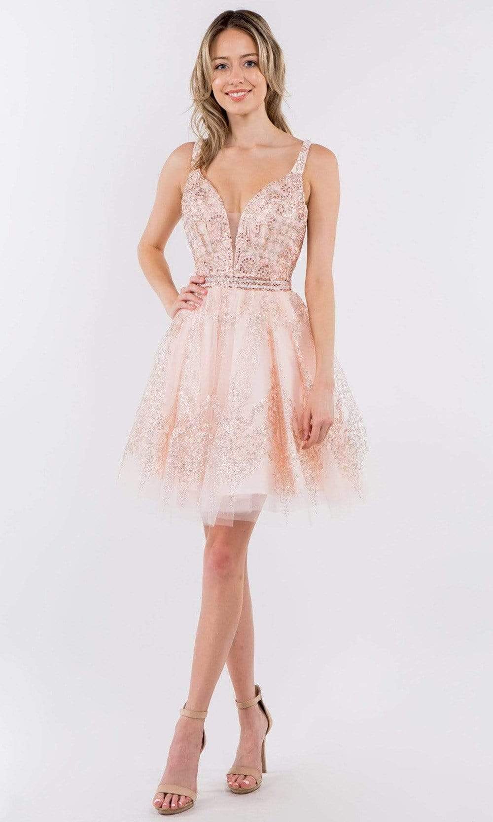 Image of Elizabeth K - GS1965 Jeweled Waist Glitter A-Line Dress