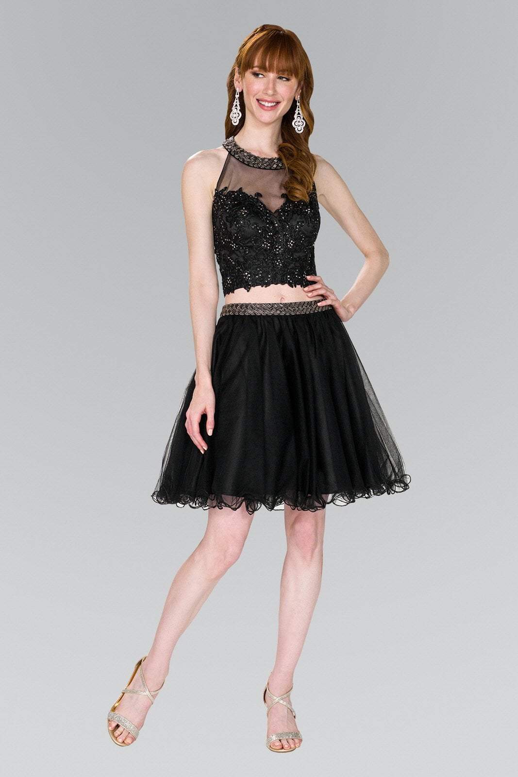 Image of Elizabeth K - GS2398 Two Piece Applique Halter Tulle A-line Dress