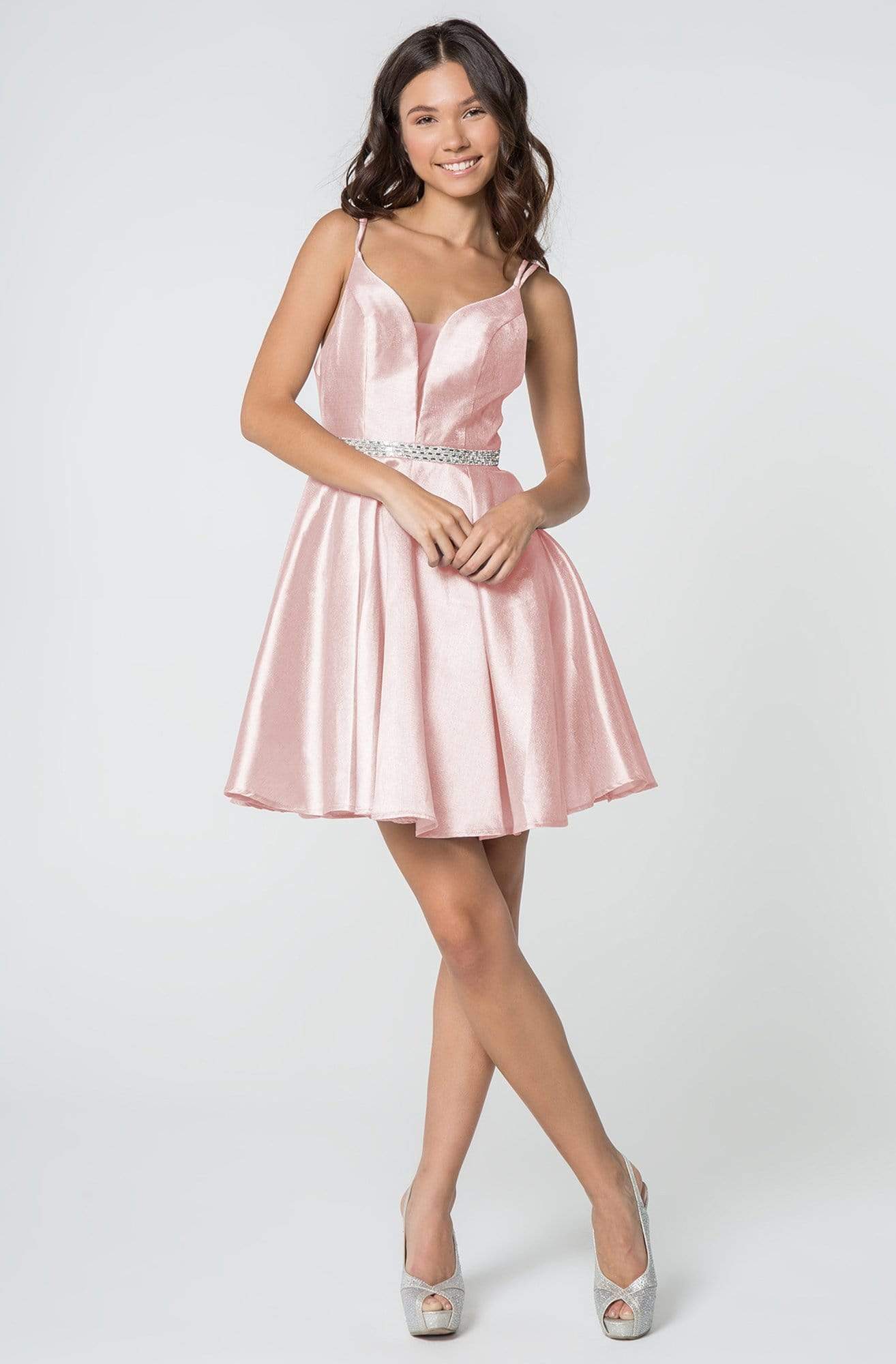 Image of Elizabeth K - GS2843 A-Line Satin Cocktail Dress With Beaded Waistband