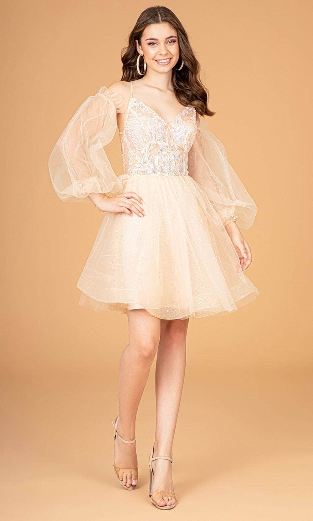 Image of Elizabeth K GS3095 - Tulle Bell Sleeves Cocktail Dress