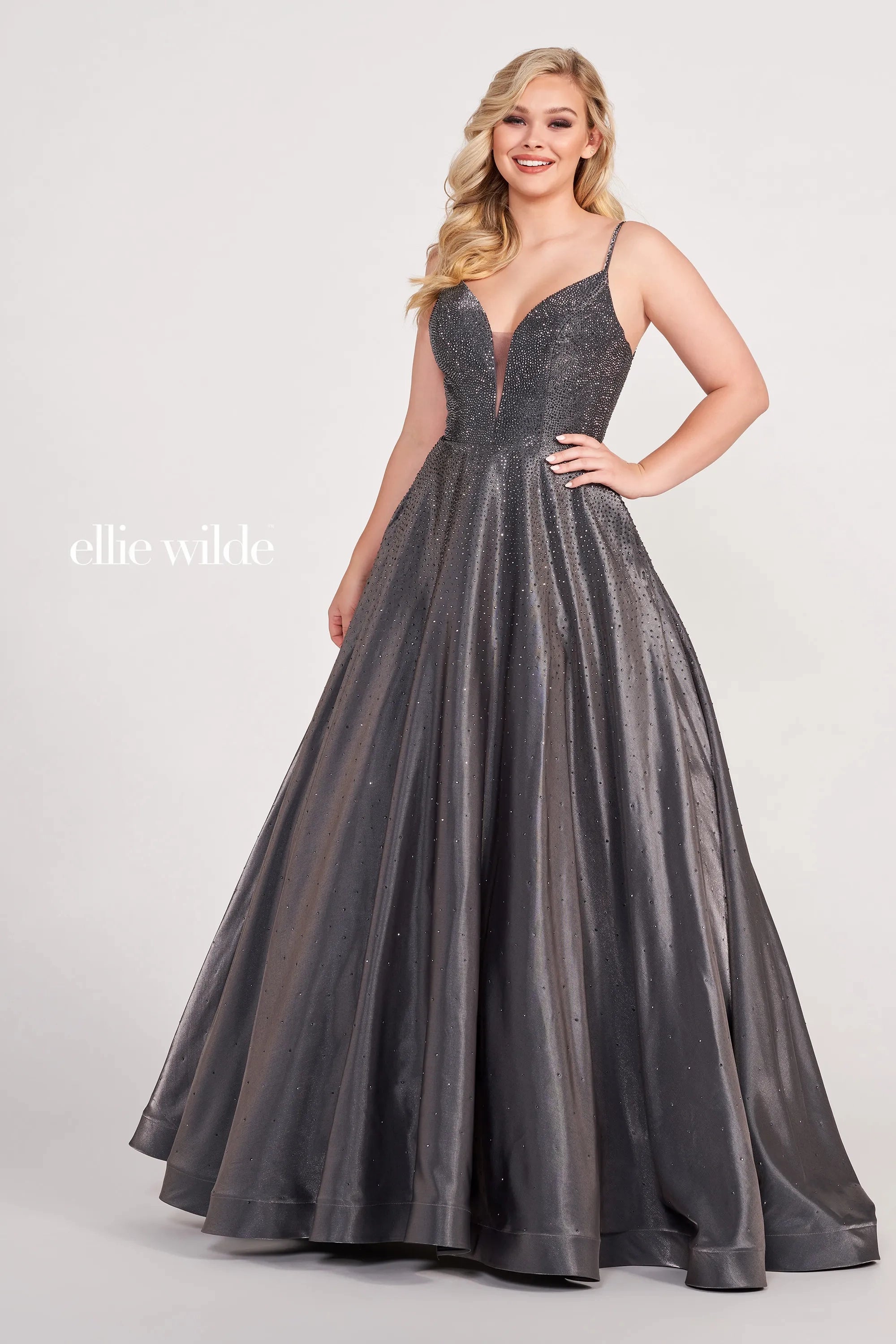Image of Ellie Wilde EW121005 - Sleeveless Stone Accent A-Line Long Gown