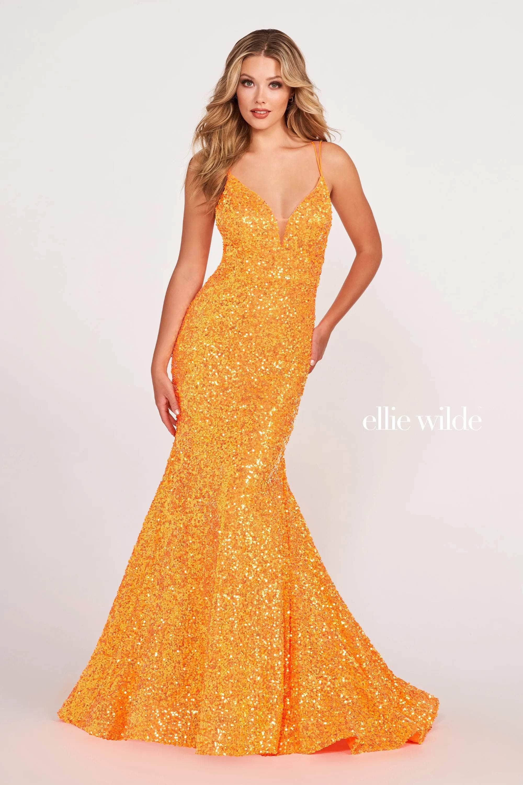 Image of Ellie Wilde EW34016 - V-Neck Sequin Mermaid Prom Gown