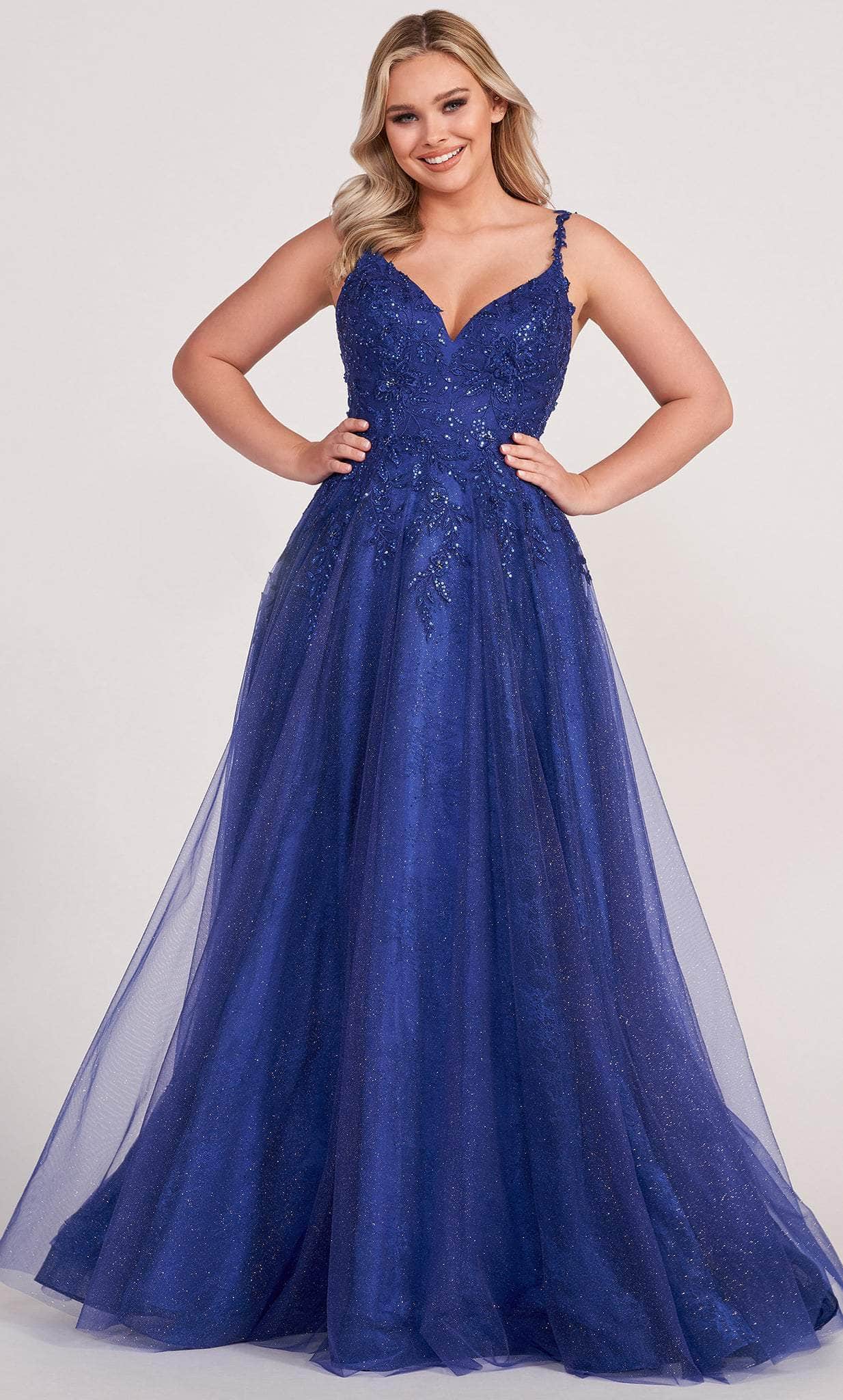 Image of Ellie Wilde EW34086 - Deep V-Neck Lace Prom Gown