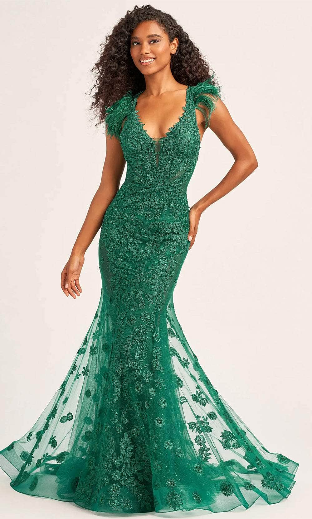 Image of Ellie Wilde EW35009 - Feather Trumpet Evening Dress