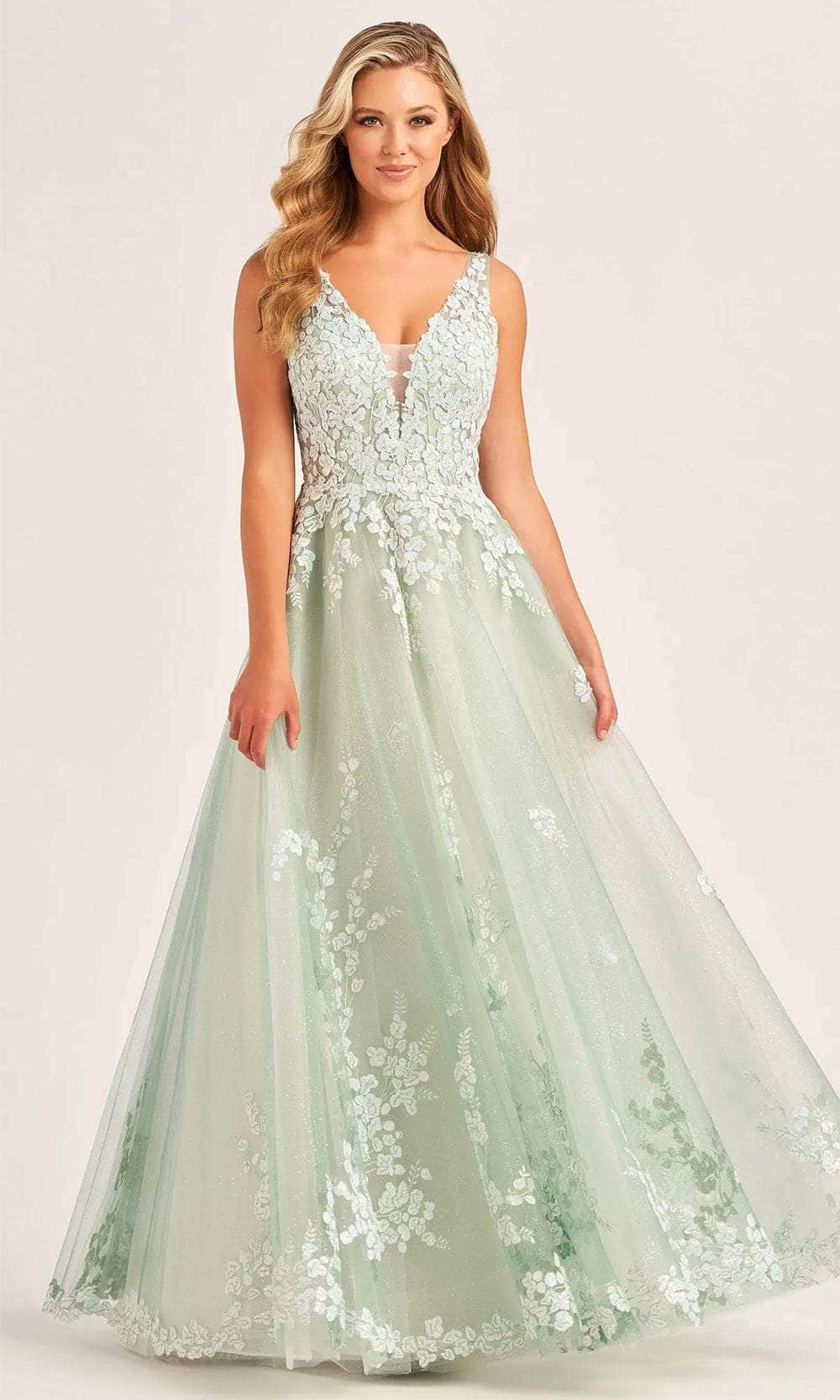 Image of Ellie Wilde EW35106 - Plunging V-Neck Lace Applique Ballgown