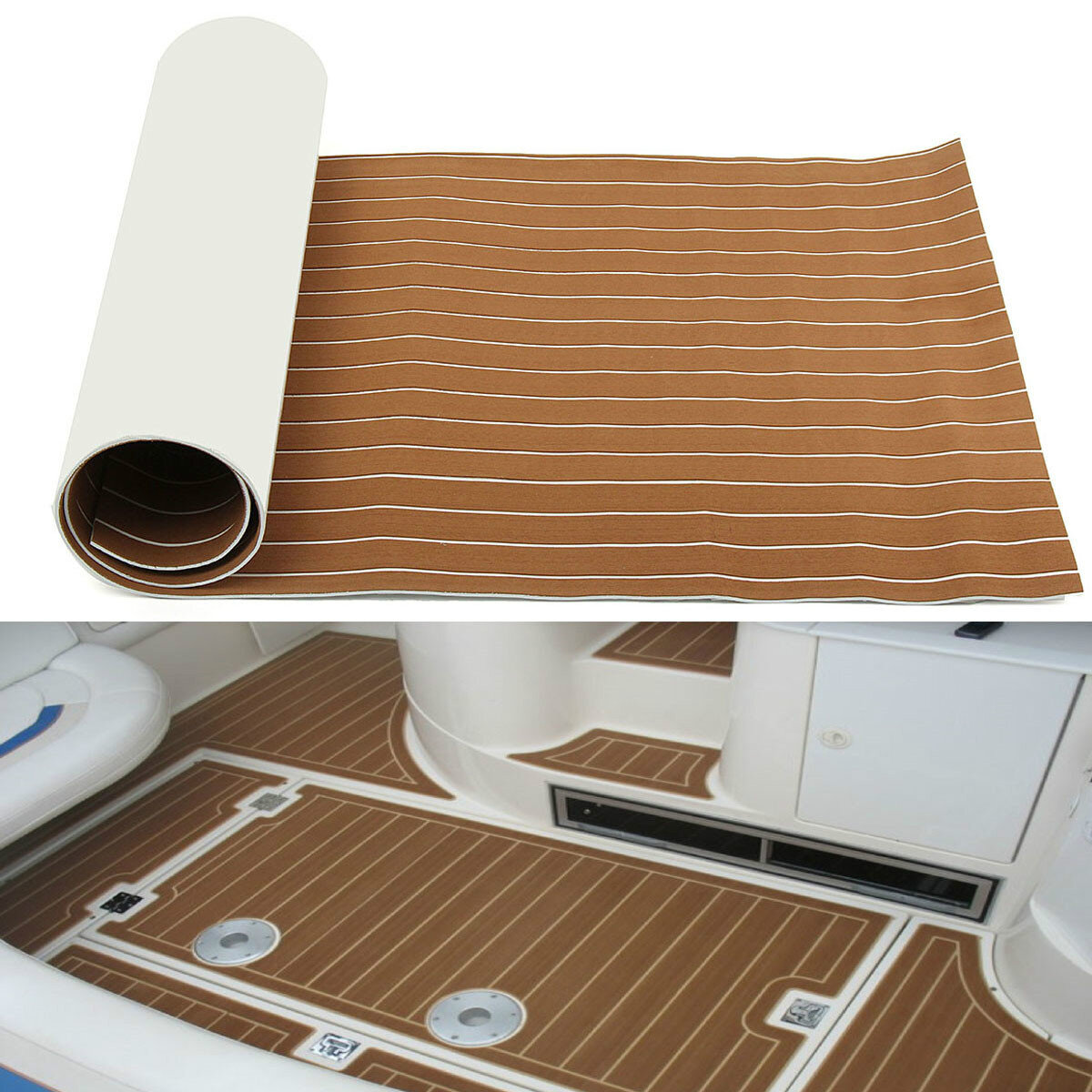 Image of Eluto 2400x900x6mm EVA Foam Light Brown Boat Flooring Faux Teak Decking Sheet Pad