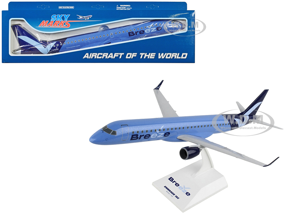 Image of Embraer E195 Commercial Aircraft "Breeze Airways" (N190BZ) Blue (Snap-Fit) 1/100 Plastic Model by Skymarks