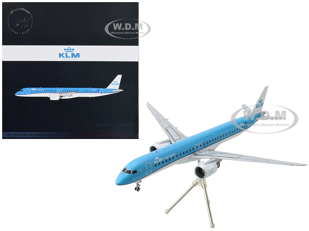 Image of Embraer E195-E2 Commercial Aircraft "KLM Cityhopper" Blue and White "Gemini 200" Series 1/200 Diecast Model Airplane by GeminiJets