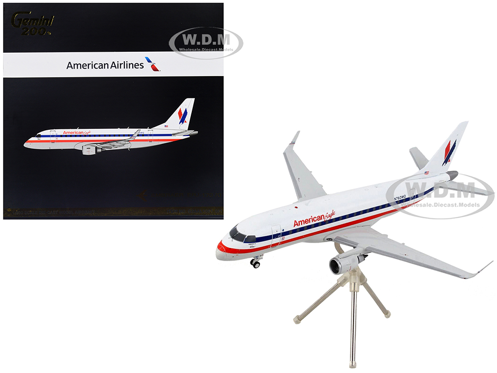 Image of Embraer ERJ-170 Commercial Aircraft "American Airlines - American Eagle" White with Blue and Red Stripes "Gemini 200" Series 1/200 Diecast Model Airp