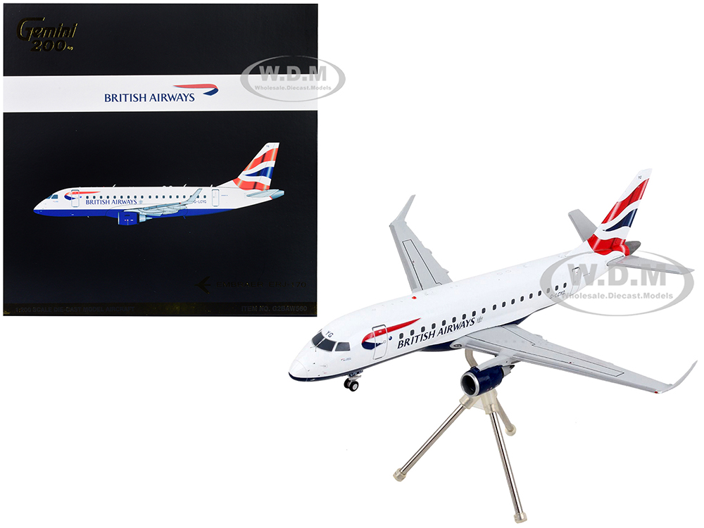 Image of Embraer ERJ-170 Commercial Aircraft "British Airways" White with Striped Tail "Gemini 200" Series 1/200 Diecast Model Airplane by GeminiJets