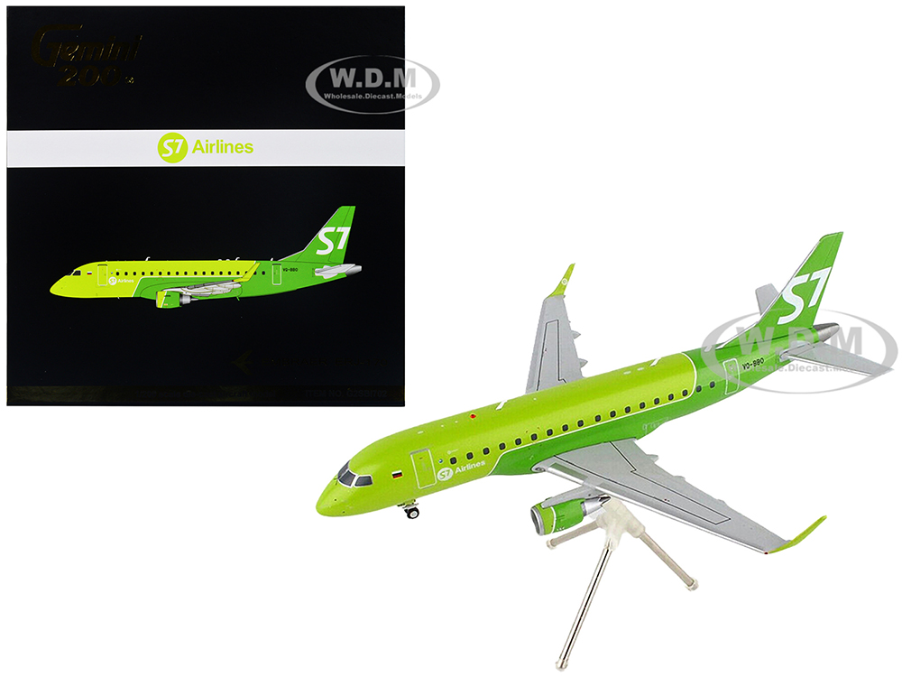 Image of Embraer ERJ-170 Commercial Aircraft "S7 Airlines" Lime Green "Gemini 200" Series 1/200 Diecast Model Airplane by GeminiJets