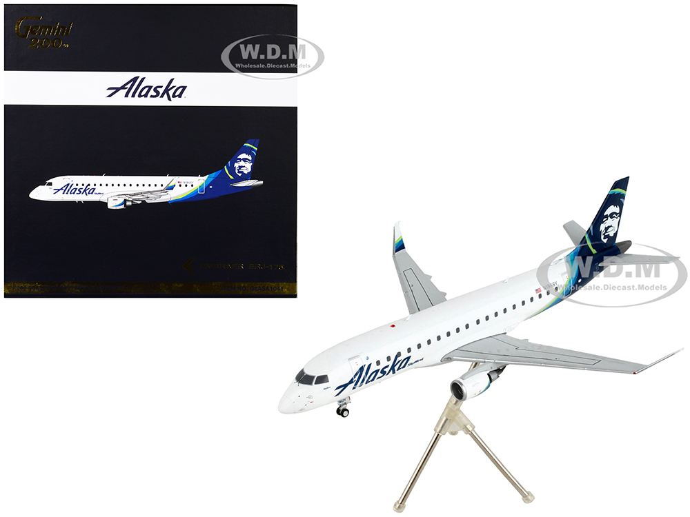 Image of Embraer ERJ-175 Commercial Aircraft "Alaska Airlines" White with Blue Tail "Gemini 200" Series 1/200 Diecast Model Airplane by GeminiJets