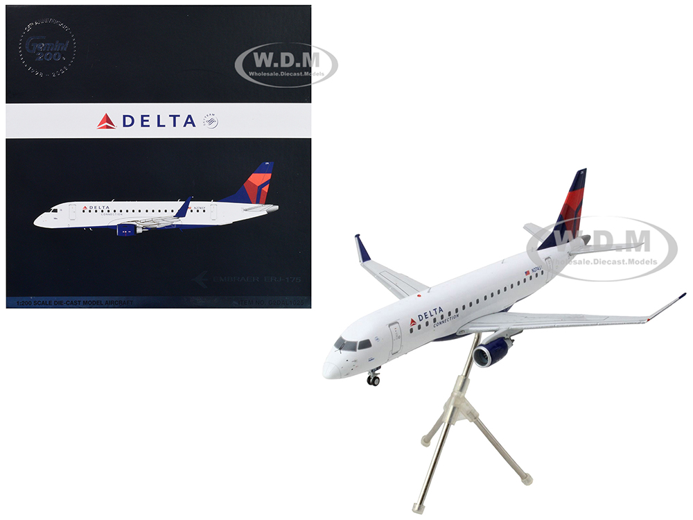 Image of Embraer ERJ-175 Commercial Aircraft "Delta Connection" White with Blue and Red Tail "Gemini 200" Series 1/200 Diecast Model Airplane by GeminiJets
