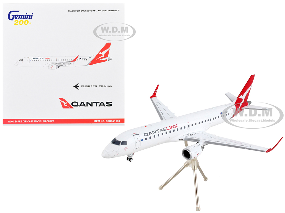 Image of Embraer ERJ-190 Commercial Aircraft "Qantas Airways - QantasLink" White with Red Tail "Gemini 200" Series 1/200 Diecast Model Airplane by GeminiJets
