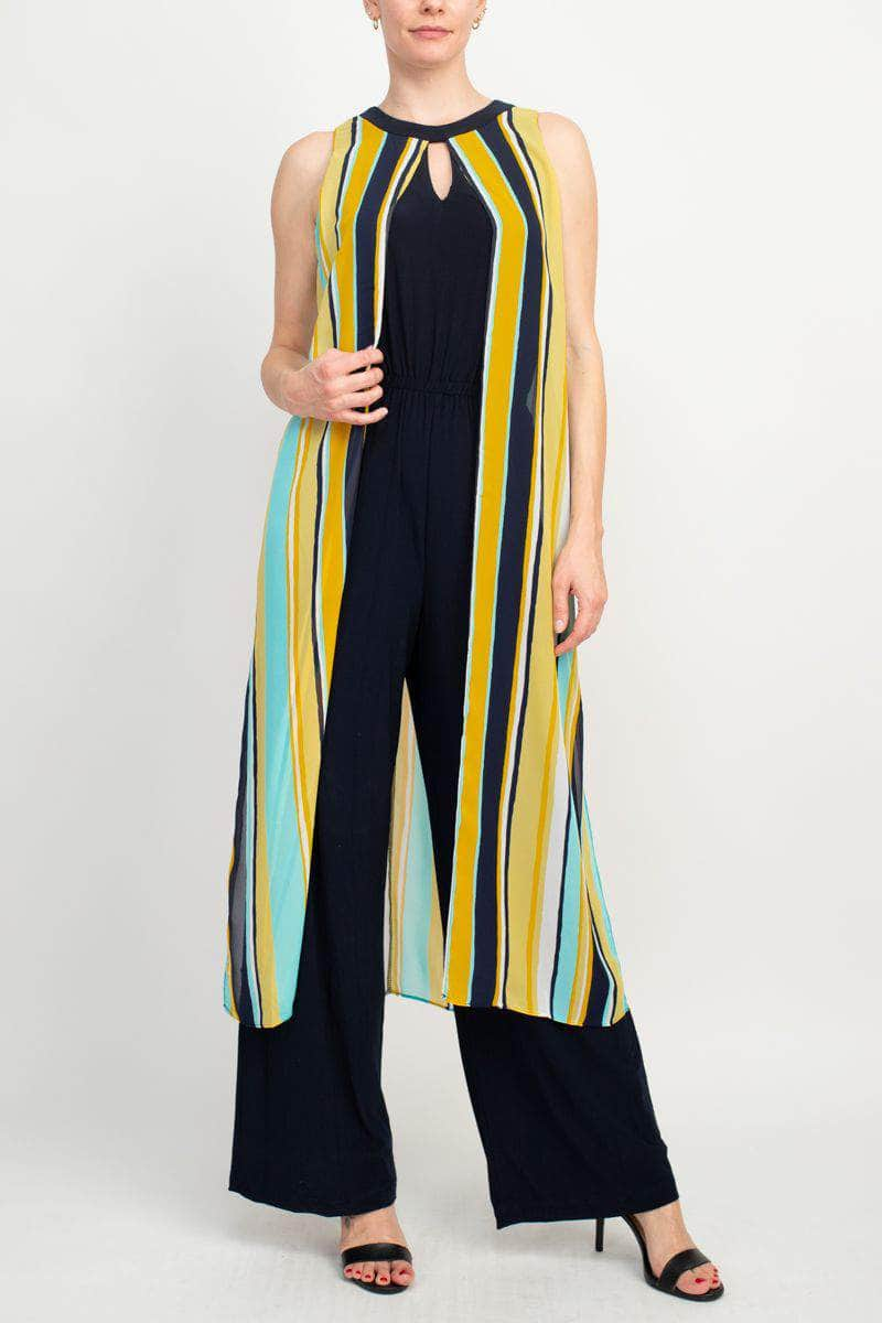 Image of Emma & Michele 100064 - Sleeveless Multicolor Striped Jumpsuit