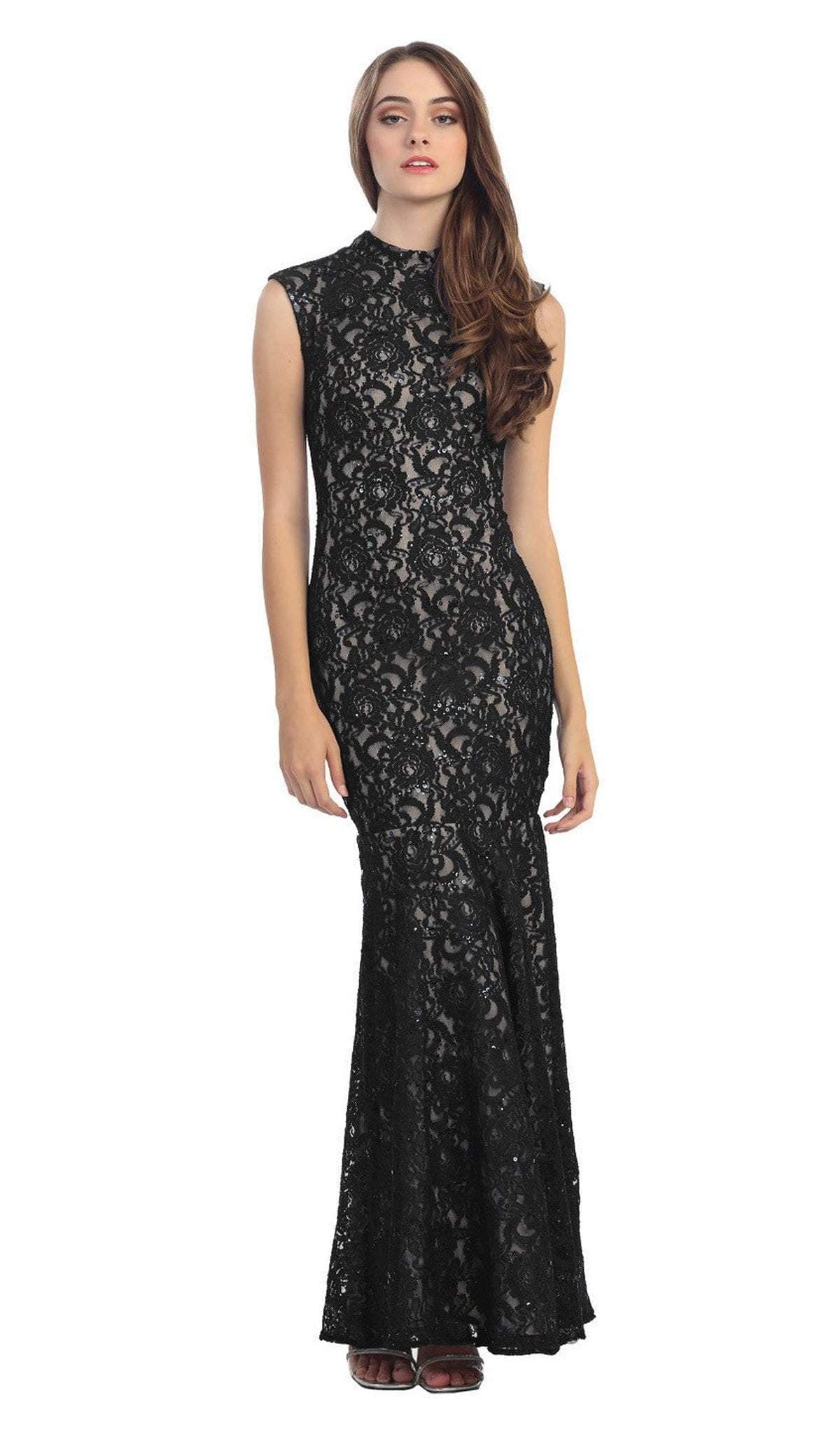 Image of Eureka Fashion - 2061 Allover Lace High Neckline Mermaid Dress