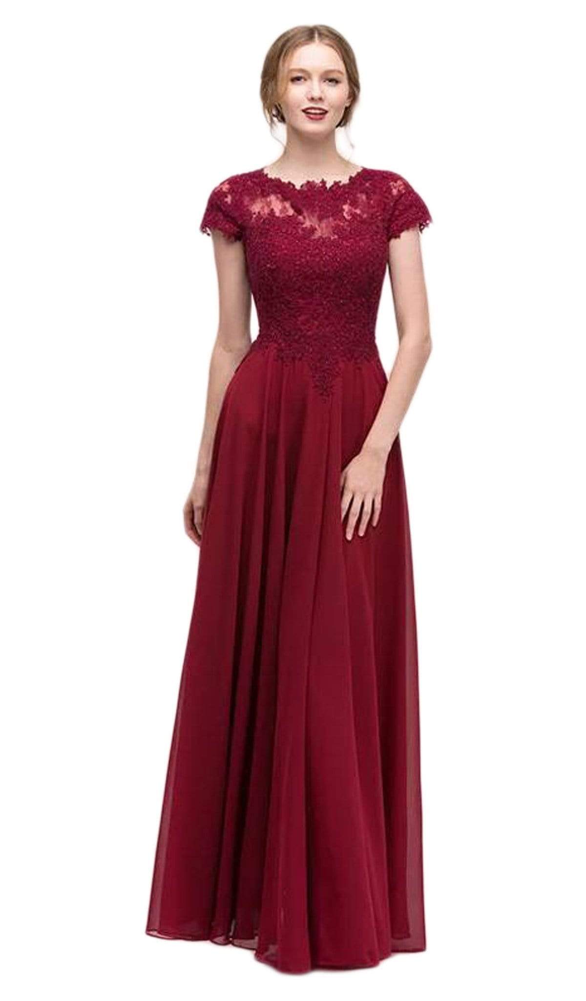 Image of Eureka Fashion - 4909-4XL Illusion Short Sleeve Applique Chiffon Dress