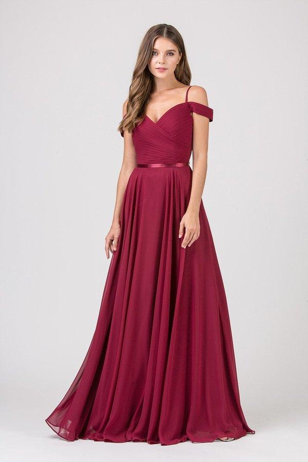 Image of Eureka Fashion - 7611 Long Ruche-Textured Bodice A-Line Gown