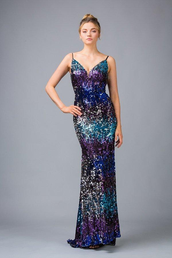 Image of Eureka Fashion - 9105 Multi Color Allover Sequin Evening Gown