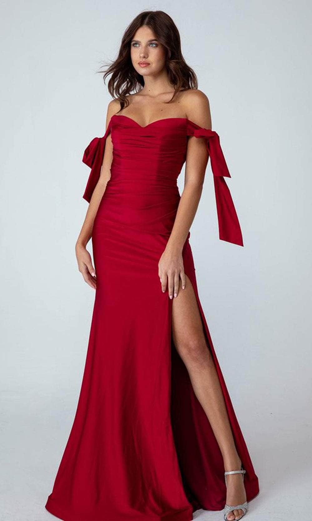 Image of Eureka Fashion 9181 - Off-Shoulder Ruched Bodice Evening Dress
