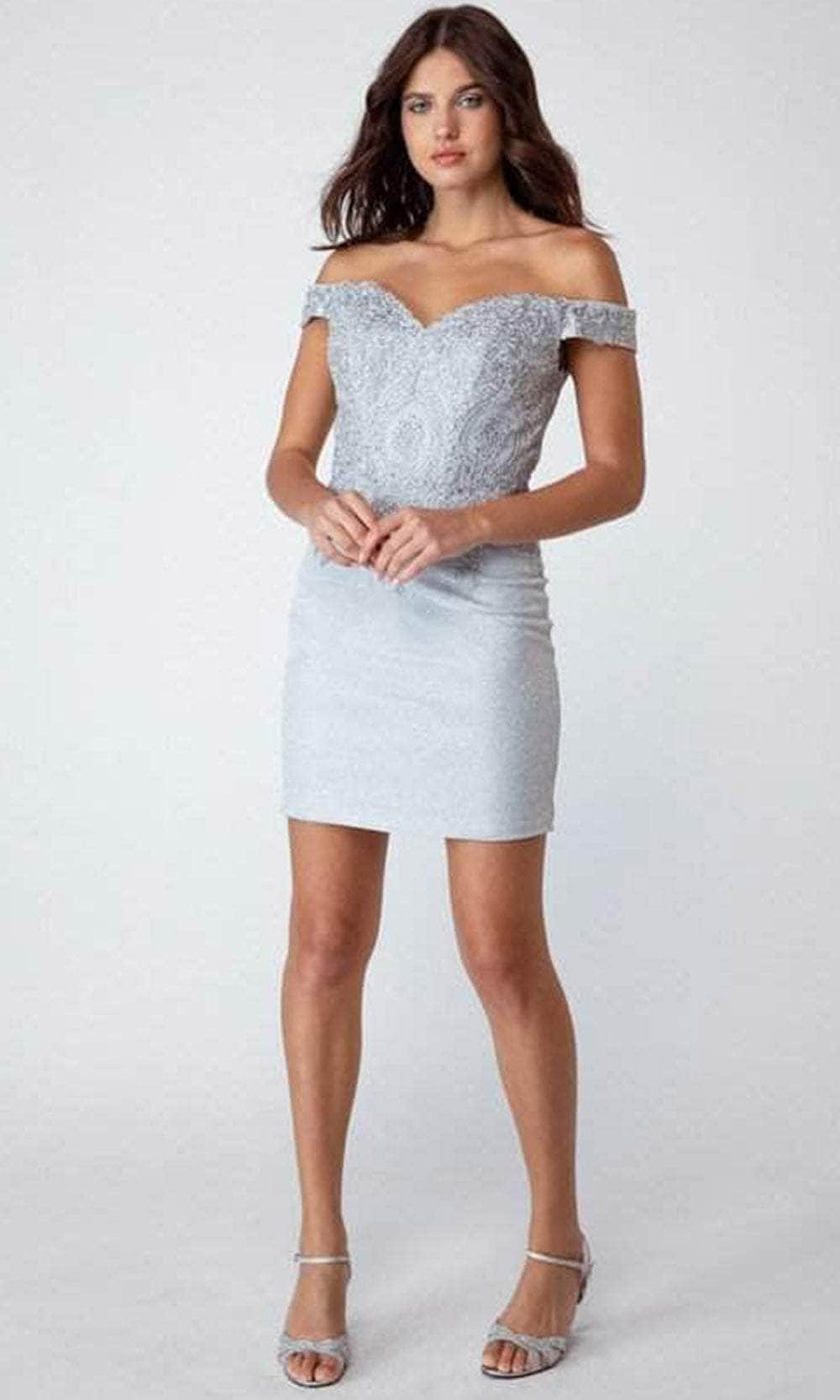 Image of Eureka Fashion 9206 - Off-Shoulder Glitter Jersey Cocktail Dress