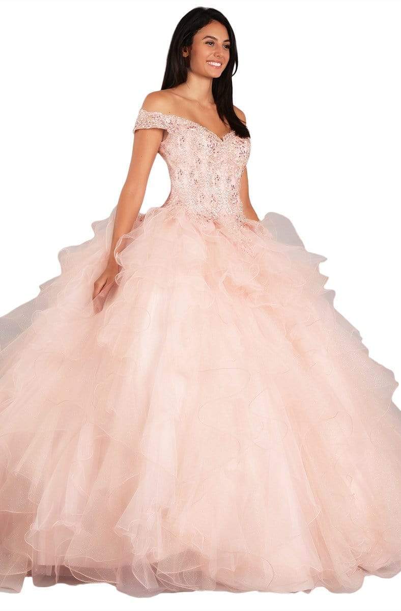 Image of Eureka Fashion - 9313 Bejeweled Off-Shoulder Tulle Ballgown