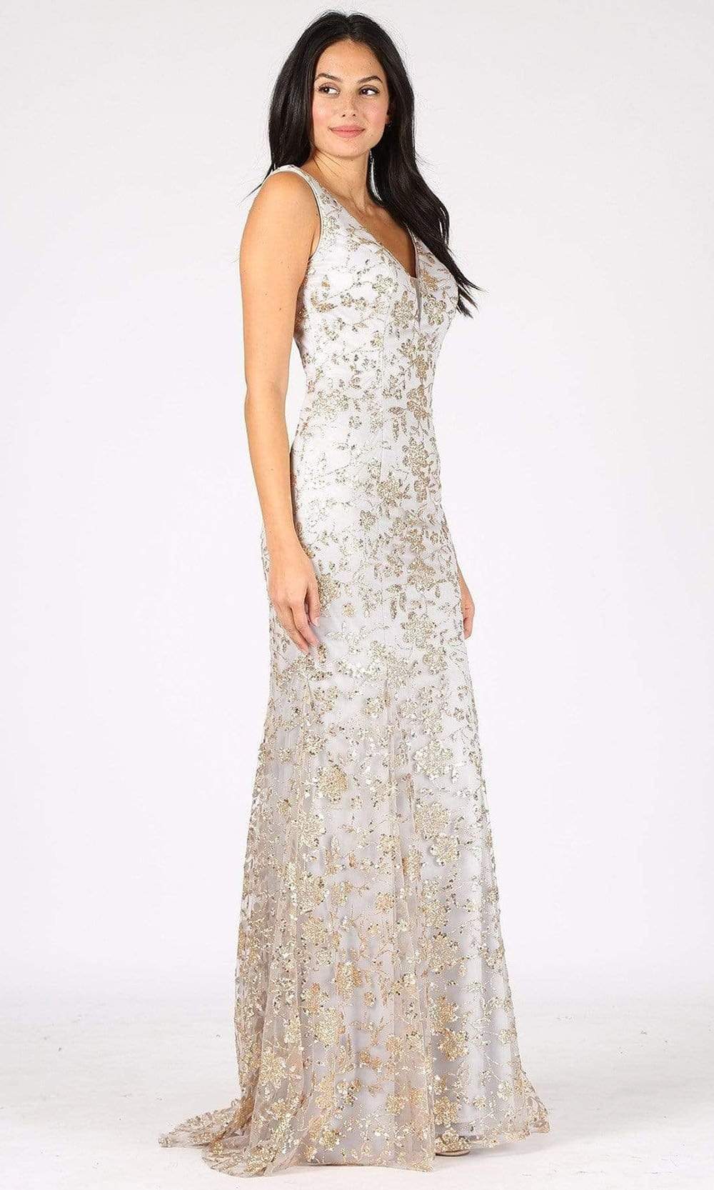 Image of Eureka Fashion - 9706 Floral Glittery Sheath Dress