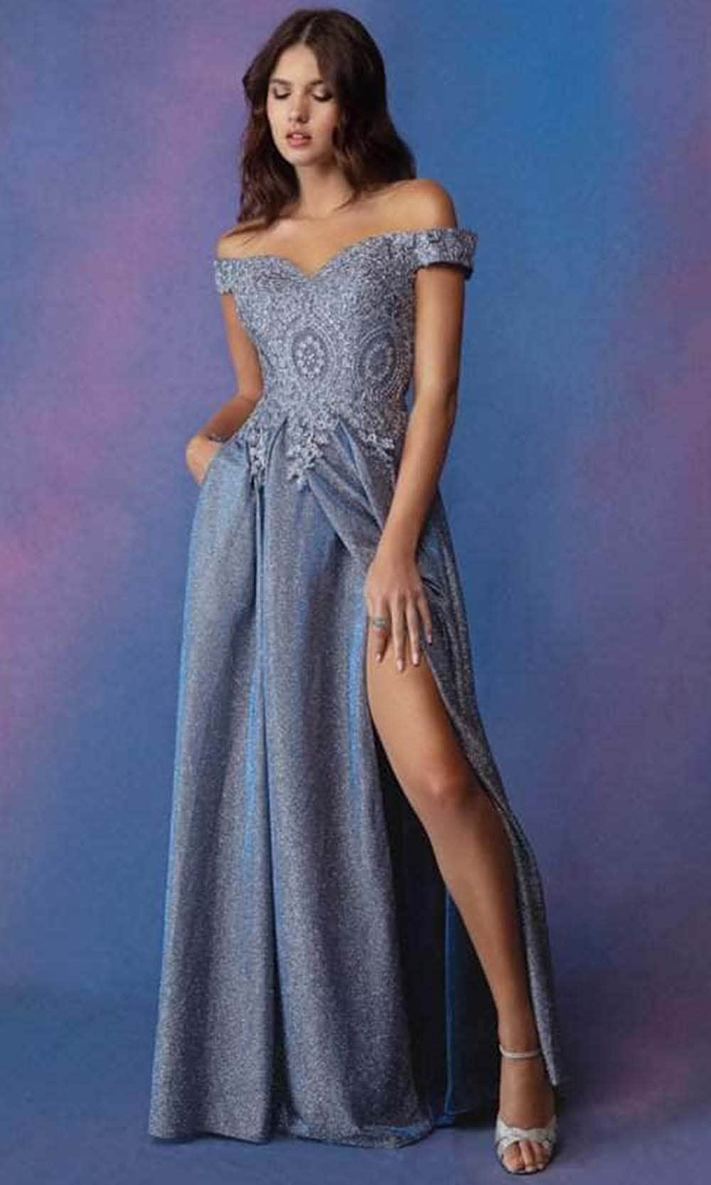 Image of Eureka Fashion 9806 - Glittered Off-shoulder Evening Gown
