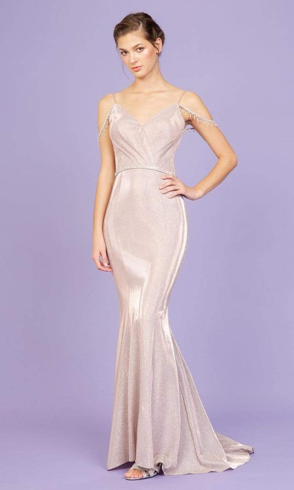 Image of Eureka Fashion - 9811 Cold Shoulder V Neck Mermaid Dress