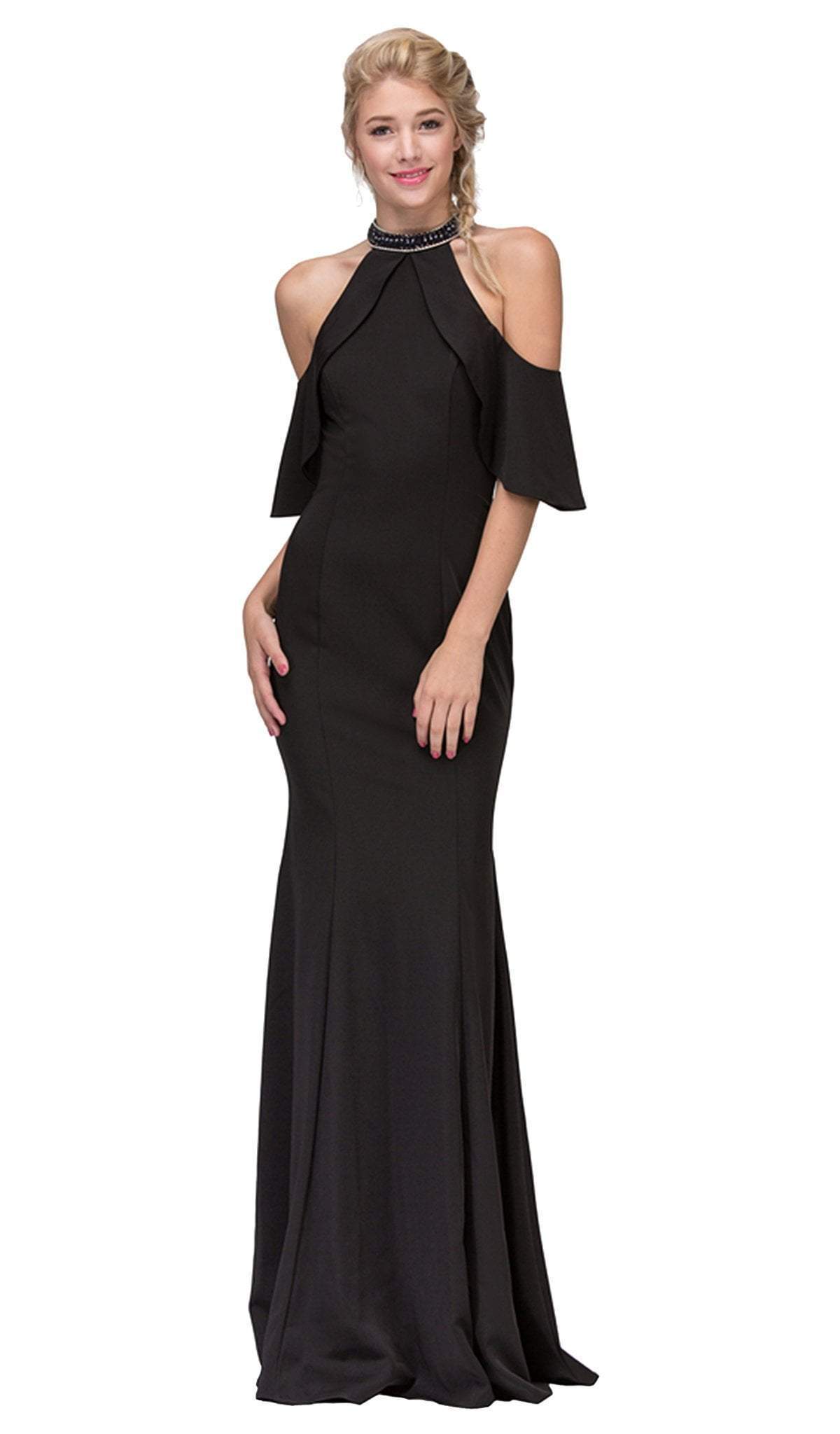 Image of Eureka Fashion - Embellished High Halter Satin Sheath Evening Dress