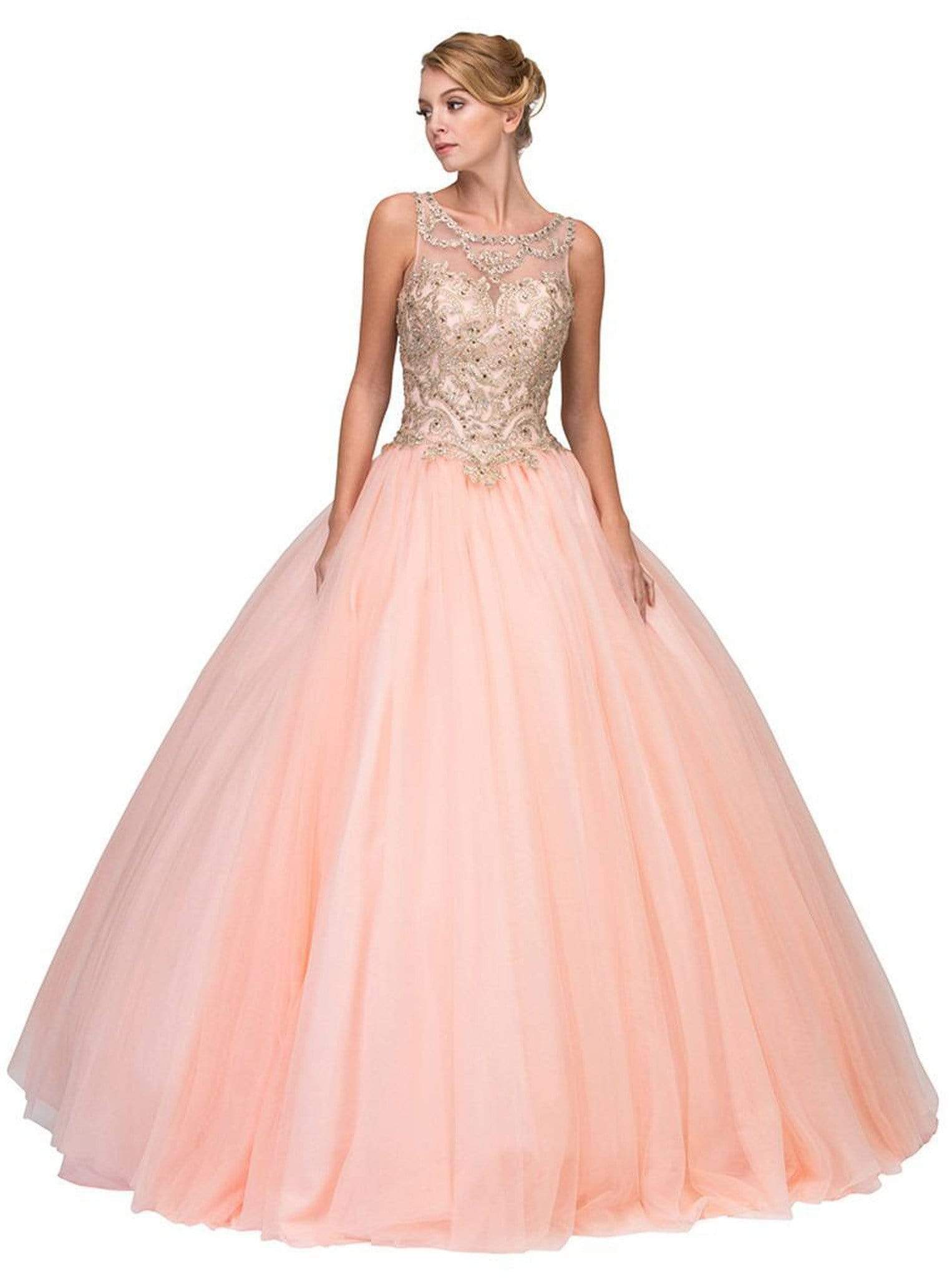 Image of Eureka Fashion - Gilded Bateau Neck Mesh Ball Gown