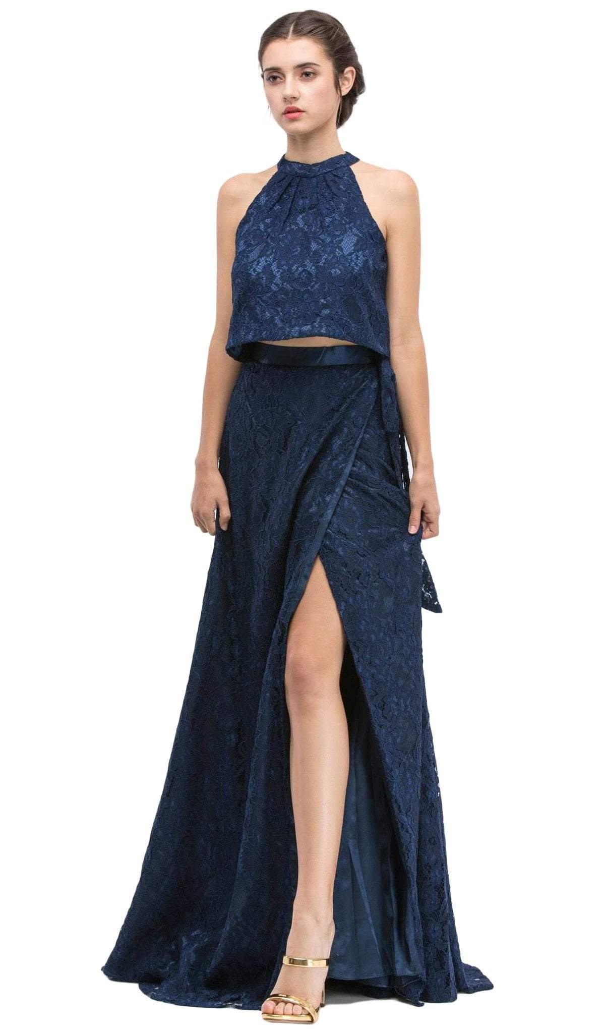 Image of Eureka Fashion - Sleeveless Lace Halter Evening Dress with Slit