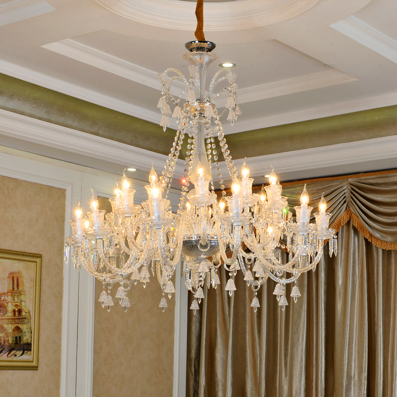 Image of European Candle Chandelier Ceiling Luxurious Villa iving Room Crystal Light Romantic Restaurant Pendant Lamp Duplex Chandeliers