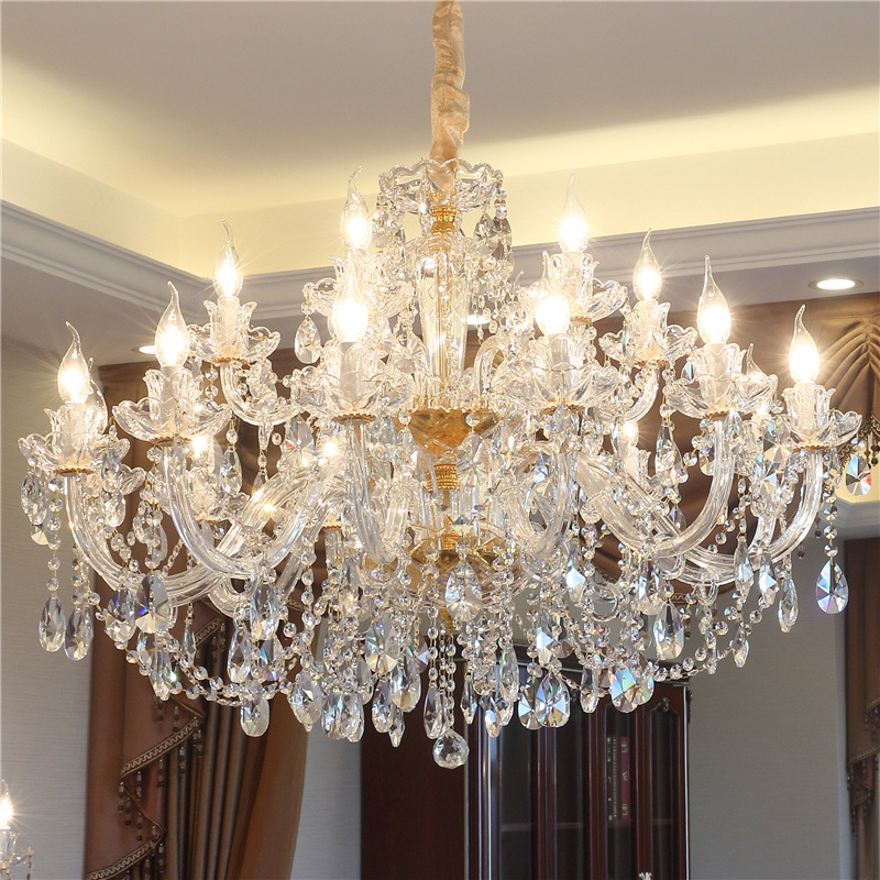 Image of European Crystal Chandelier Lighting Luxury Living Room Hanging Light Bedroom Household Lamp Stair Dining Candle Pendant Lamps