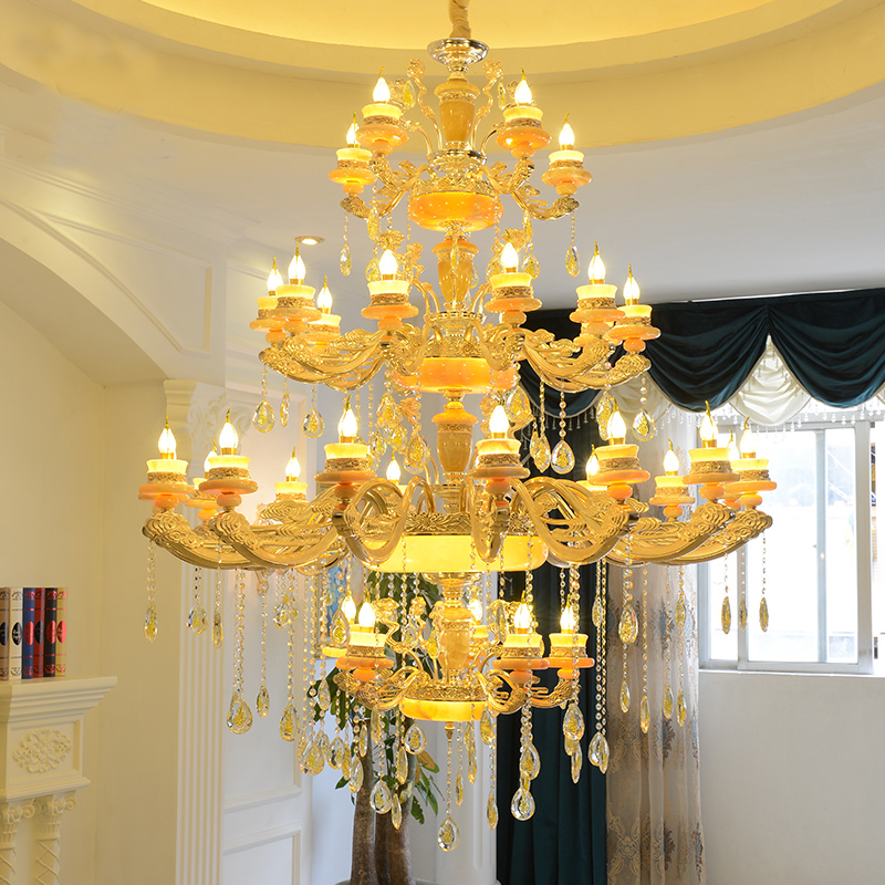 Image of European Lamps villas complex building staircase chandelier living room crystal pendant lamp culb restaurant hotel hall jade crystal chandeliers