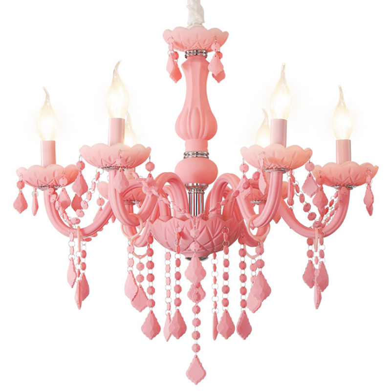 Image of European Living Room Chandelier Lighting Macaron Color Crystal Lamp Children&#039s Room Bedroom Pink Chandeliers Clothing Store Pendant Lamps