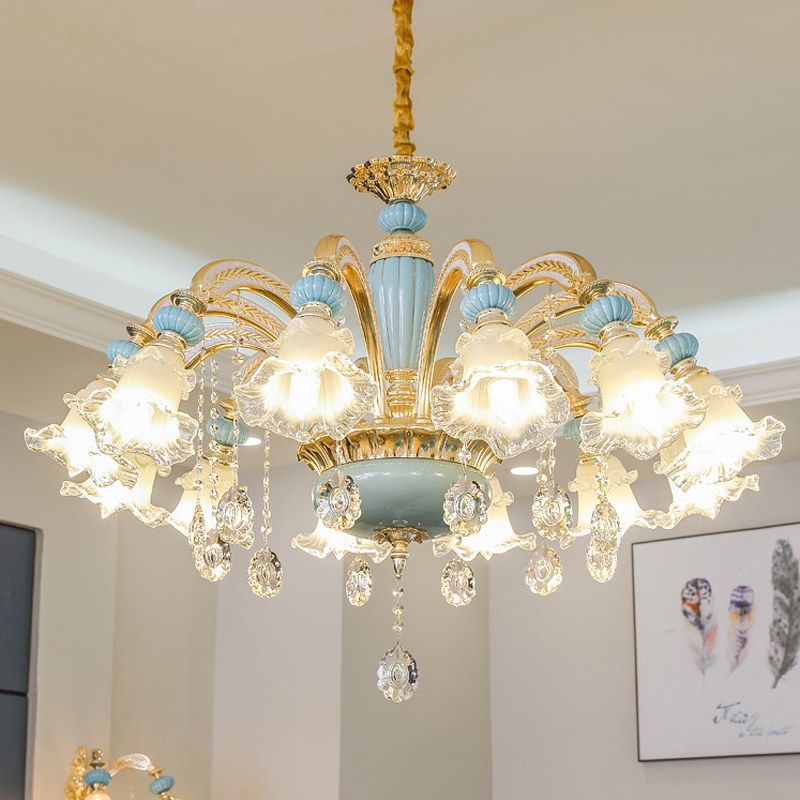 Image of European Luxury Crystal Chandelier Lighting Living Room Bedroom Restaurant Crystal Lamp Hotel Club Lights Zinc Alloy Ceramic Pendant Lamps