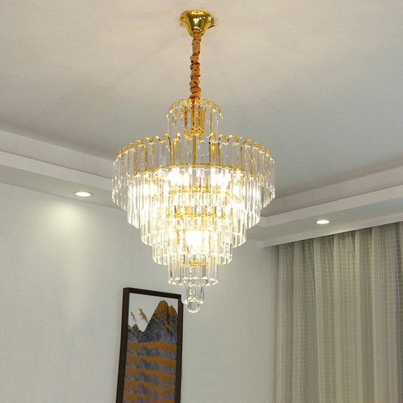 Image of European Luxury Gold Crystal Chandelier Lighting Bedroom Round Lamp Living Dining Room Chandeliers Pendant Lamps Elegant Industrial