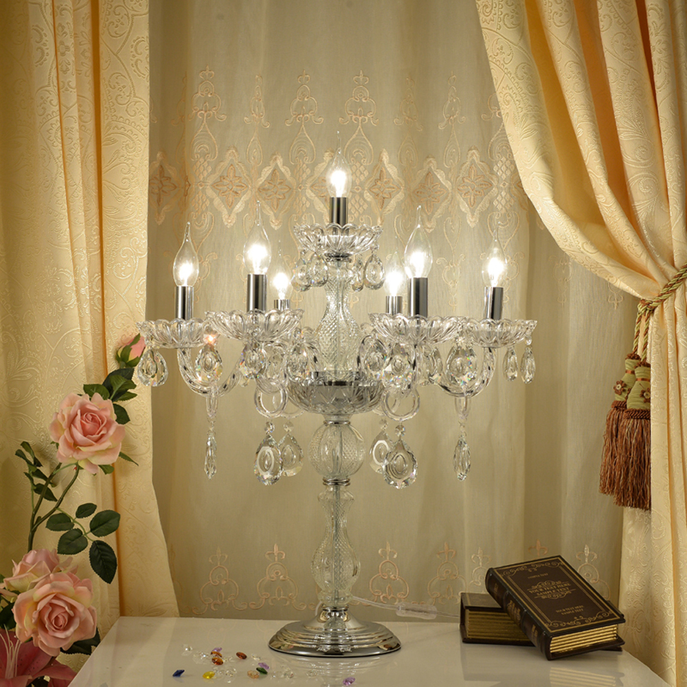 Image of European Style Lamps Bedroom Bedside Table Lamp Originality Bridal Room Wedding Luxury Candle Crystal Desk Lamp Living Decoration Lighting Fixture