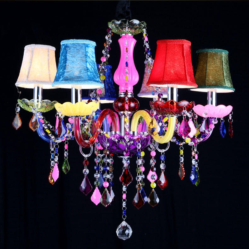 Image of European style color crystal chandelier coffee house nternet bar pendant lamp Living dining room lamp girl bedroom Chandeliers